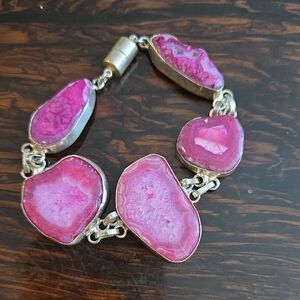 Silver Plated Pink Solar Quartz Bracelet